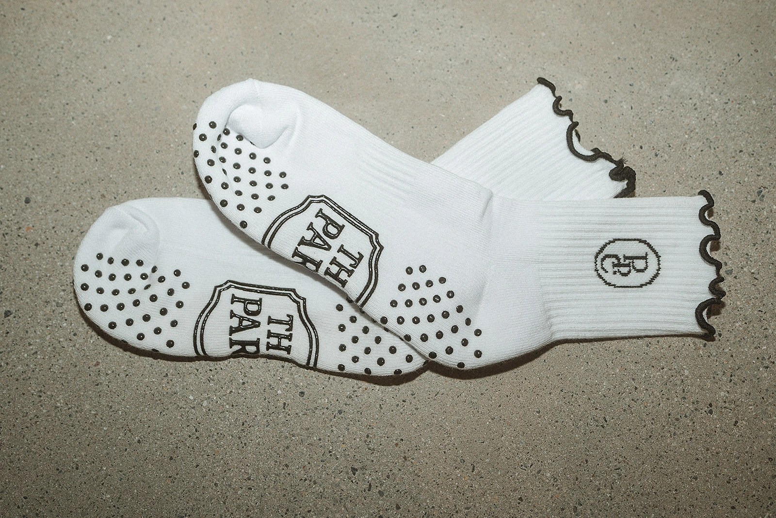 White PPC Ruffle Grippy Socks